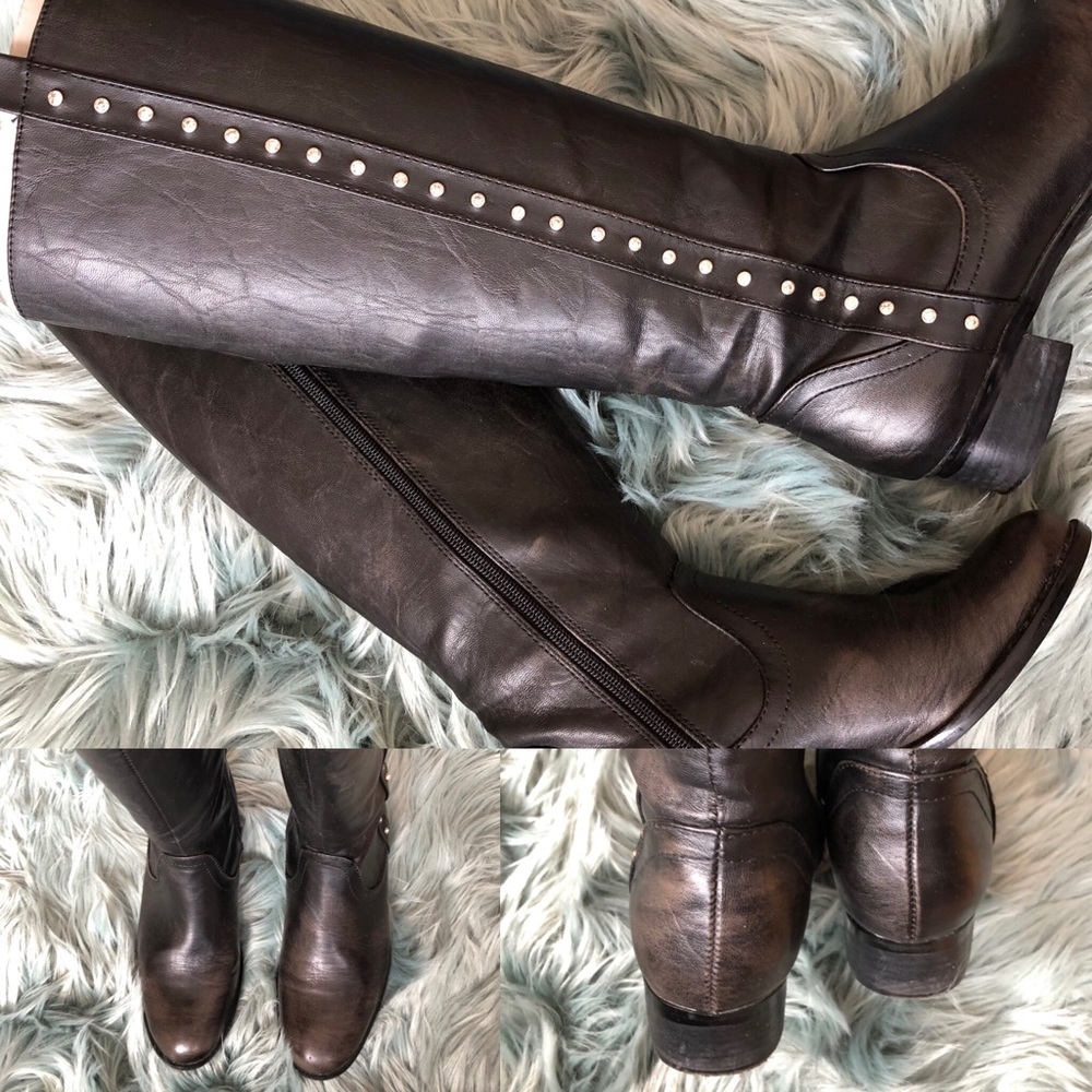 Blinged under knee boots.